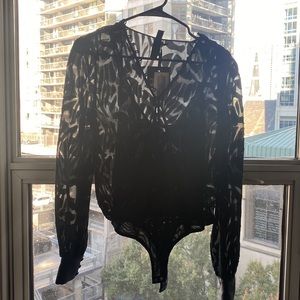 Long sleeve body suit/blouse in black w/ black cuffs